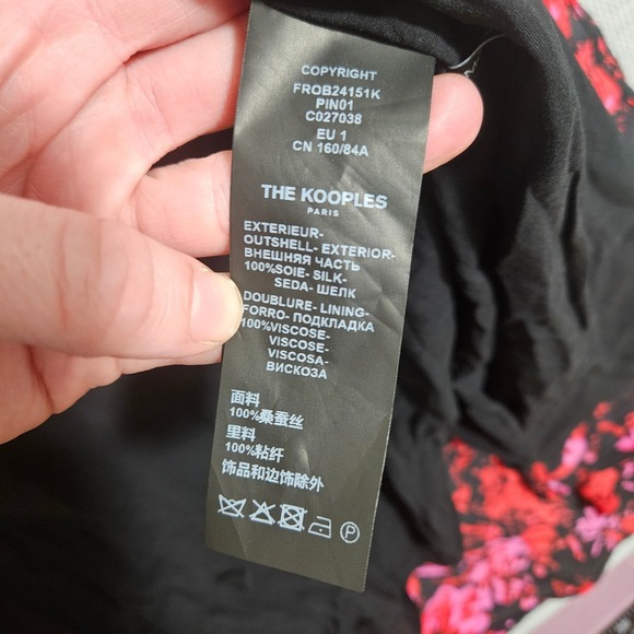 The Kooples Firework Print Midi Dress Black Red Pink V-Neck Size 1 FROB24151K - Picture 12 of 16